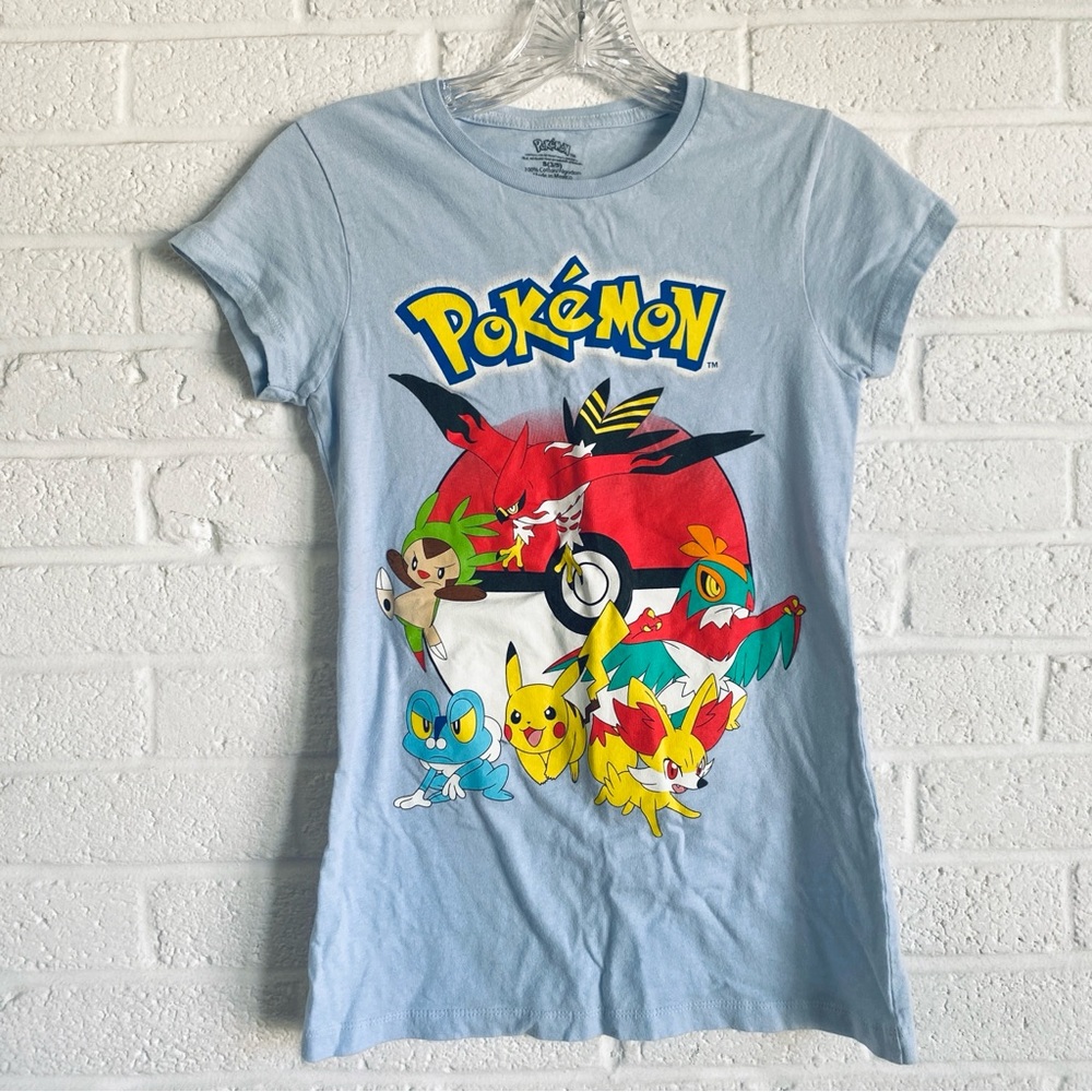 Nintendo Pokemon Character Group Graphic Light Blue T Shirt Cotton Tee Small 3/5
